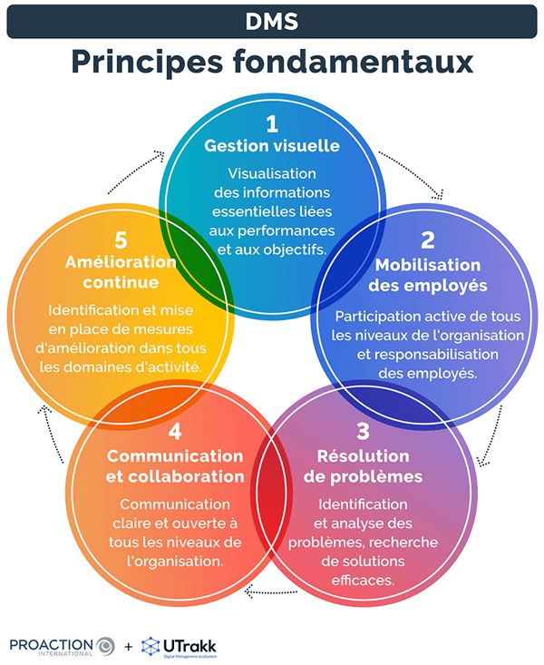 Illustration de 5 cercles chacun présentant un principe fondamental des systèmes de gestion quotidienne