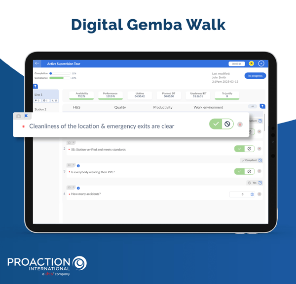 View of a Gemba Walk in the UTrakk application, with a close-up on a question from the checklist