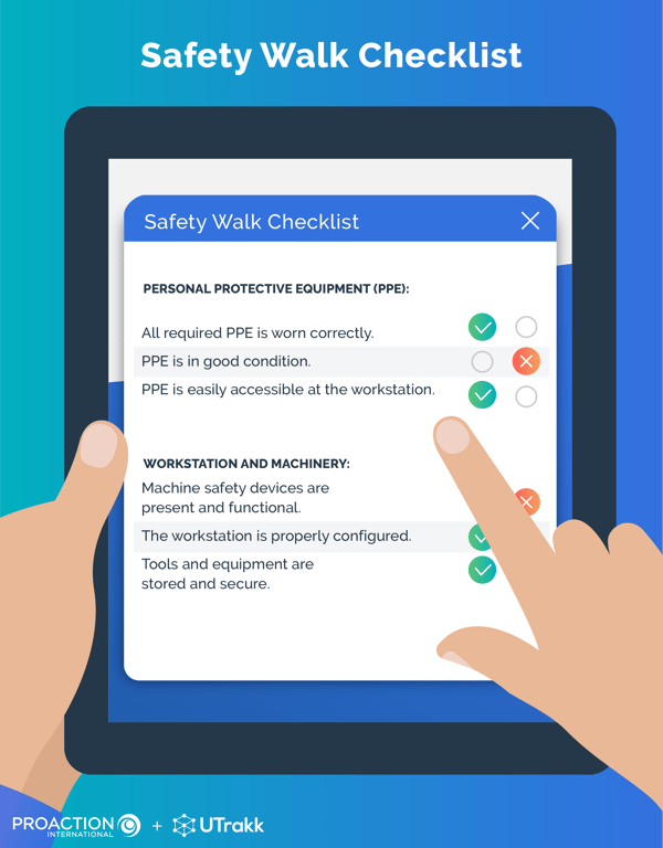View of a safety walk checklist in an application similar to UTrakk, on a tablet
