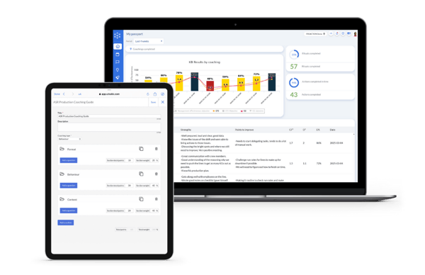 Views of the Coaching module in the UTrakk software, in a laptop and tablet