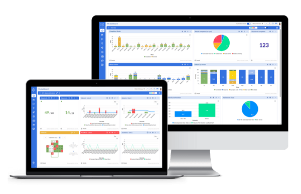 Views of dashboards in the UTrakk software, in a laptop and desktop