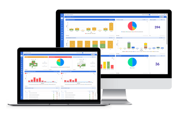 Vues de tableaux de bord dans le logiciel UTrakk, dans un portable et un ordinateur de bureau