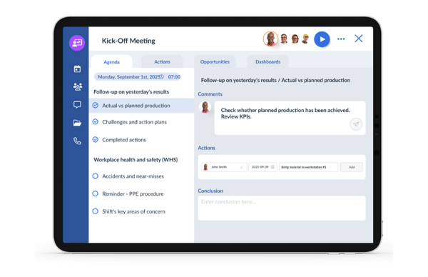 View of a meeting agenda in the UTrakk software, in a tablet