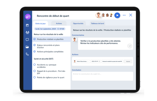 Vue d'un ordre du jour de réunion dans le logiciel UTrakk, dans une tablette