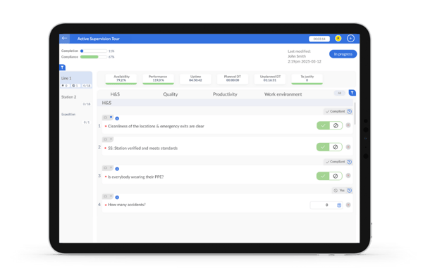 View of a digitalized Gemba Walk in the UTrakk software, in a tablet