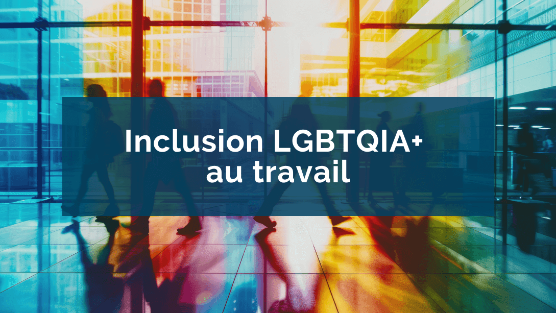  Image teinte des couleurs de l'arc-en-ciel, montrant un espace de bureau vitré où circulent des travailleurs